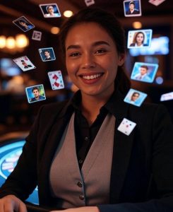 live dealer smiling at a high-tech streaming setup