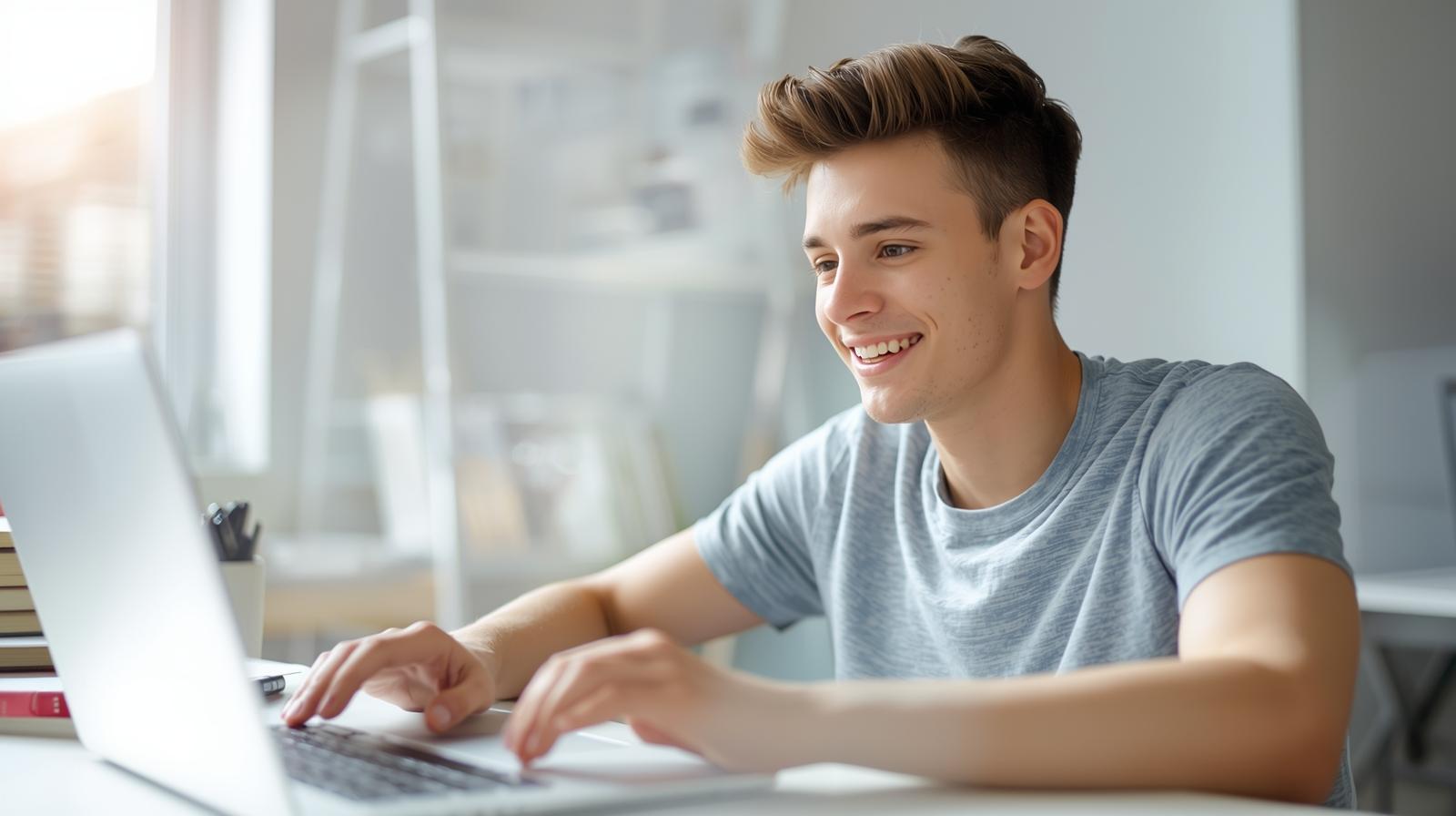 Person browsing blurred gaming screen peacefully in bright room with relaxed, positive atmosphere.