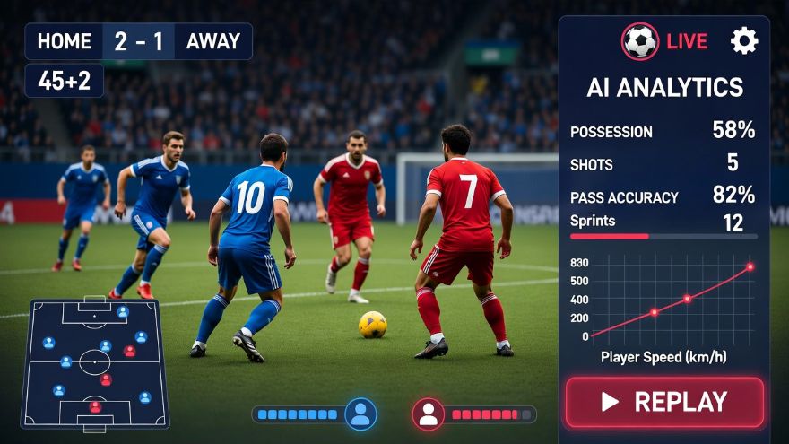 digital interface showing a live soccer match