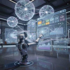 A futuristic AI system analyzing sports data, glowing neural networks, digital dashboards with betting odds, robotic interface interacting with data streams, high-tech environment with blue and purple tones.